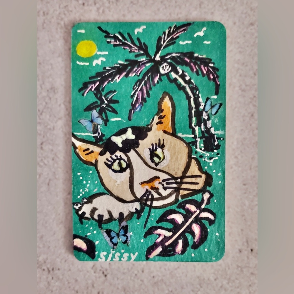 ACEO Original Art Card Key Sleepy Sissy 2.5x3.5" Original Artist Trading Card